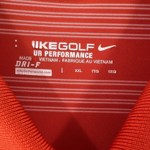 Nike Dri Fit Polo Shirt Mens XXL Orange Striped Short‎ Sleeve Golf Performance - Picture 4 of 8